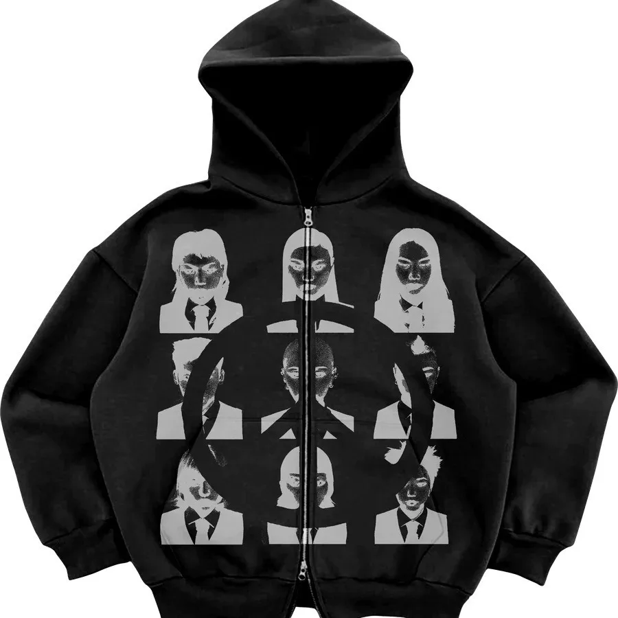 Customized High Quality Logo Heavy Weight Oversized Terry DTG Print Vintage Zip up Double Hooded  Acid Wash Hoodies For Men