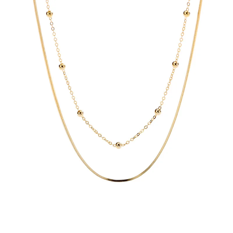 Daidan стерлингового серебра многослойное модные бусины с двойной цепью 18K позолоченный Серебряная цепочка колье-чокер женские