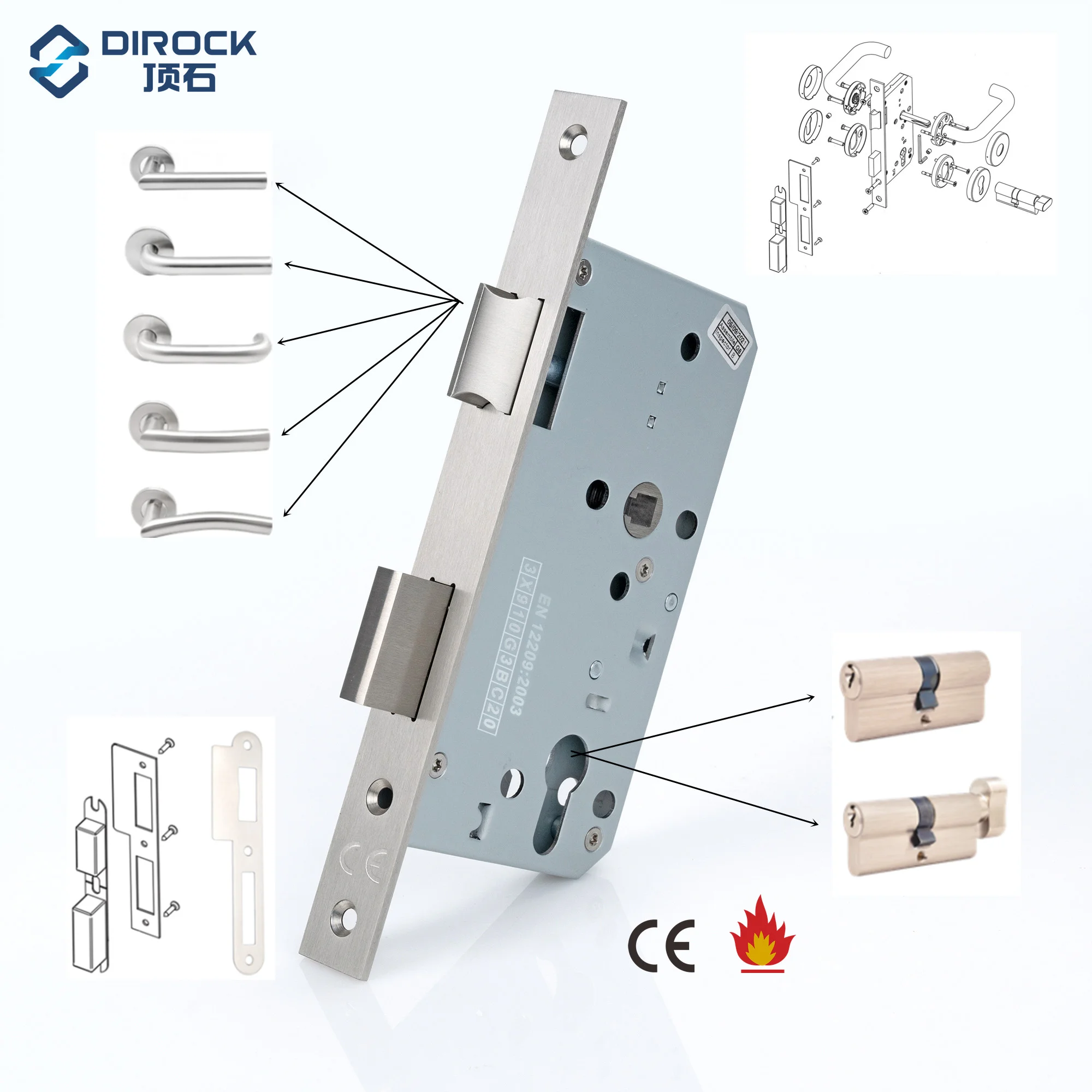 High Quality Euro Sash Mortice Lockset Mortise Bodies to ce/ Fire Door Lock lockbody 55*72/ Stainless Steel Mortise Door Lock