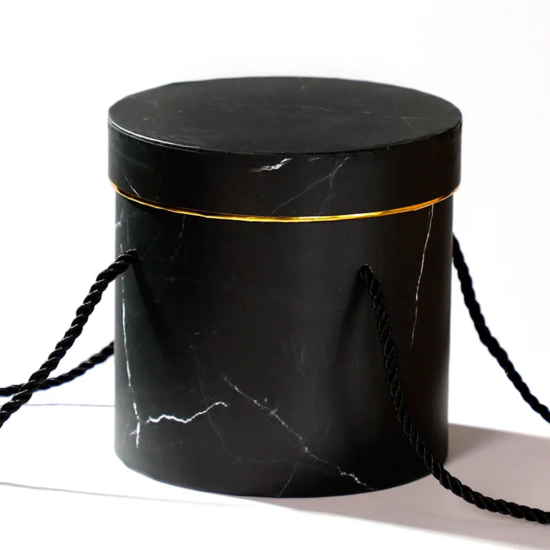 
High Grade Custom Logo Color Portable Round Flower Box Set Black Box Cylinder 