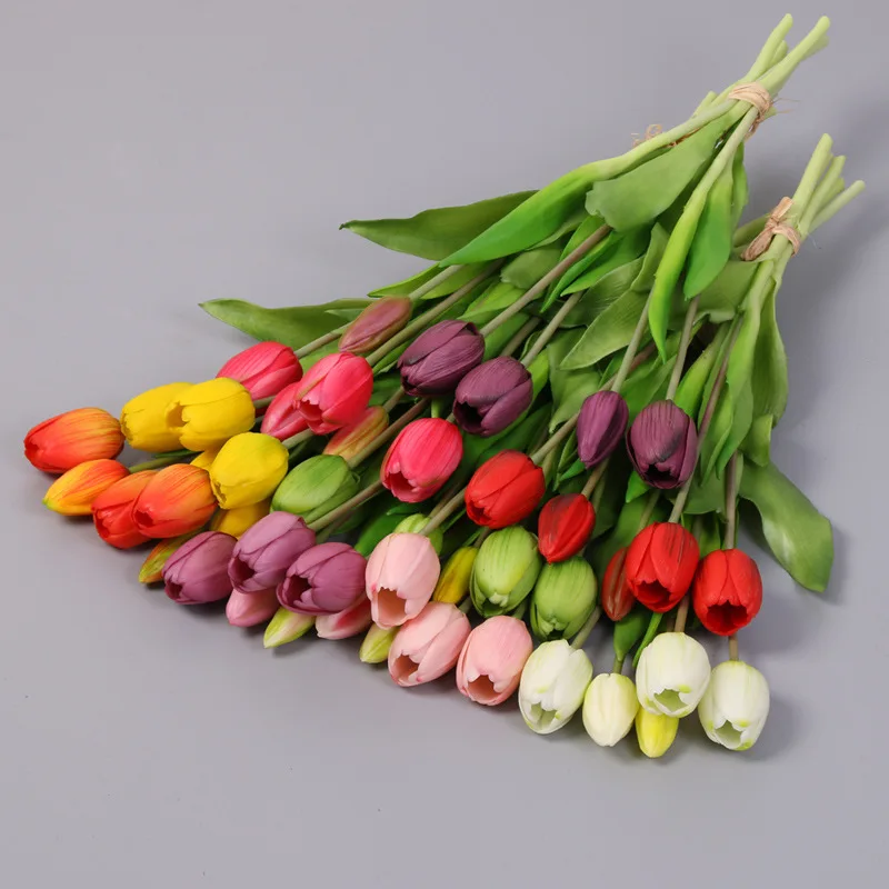 5 bunches of soft silicone feel tulips artificial flower desktop decoration artificial 5-head bouquet