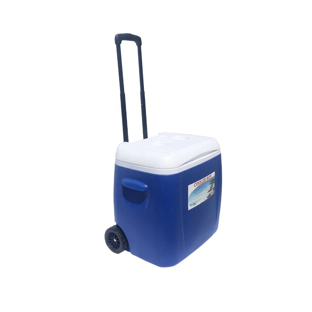 Insulatd lind push button locking telescopic handle durable wheels portable camping 28L eco cooler
