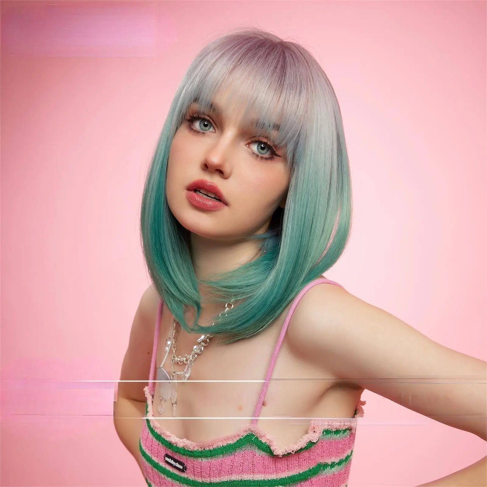 Wholesale With Bang Good Quality Cheap Cosplay Heat Resistant Long Straight Premium Ombre Synthetic Wig