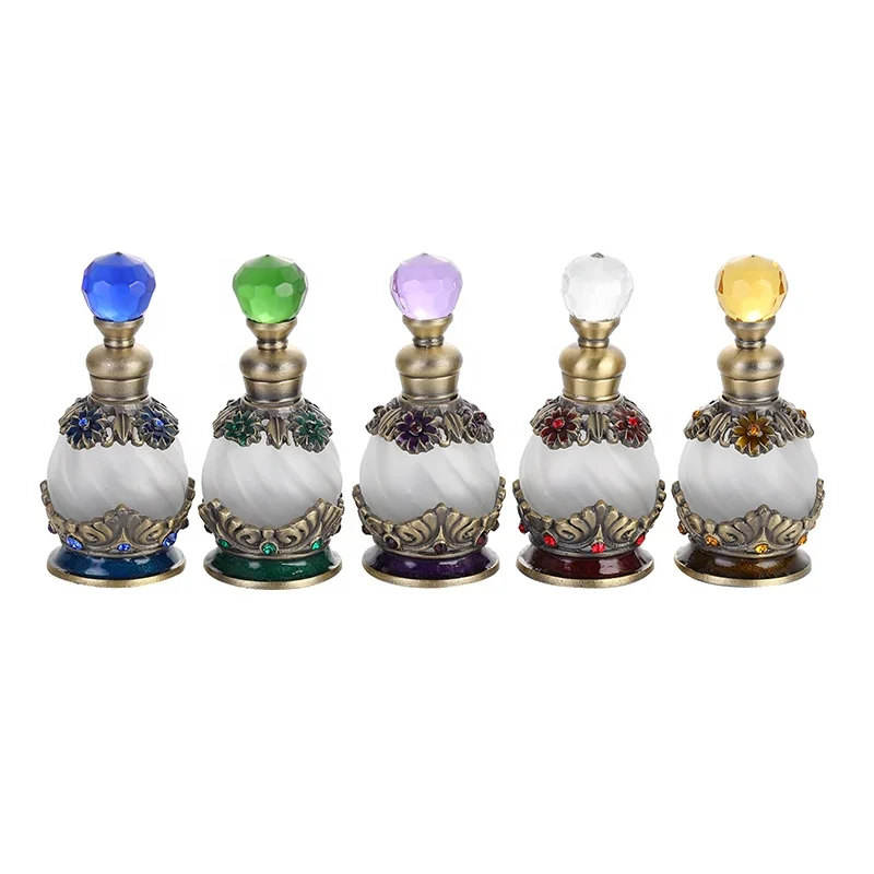 15ml European Middle East Dubai Patented Metal Flower Perfume Bottle Glass Essential Oil Attar Bottle Factory Outlet#81141S.B