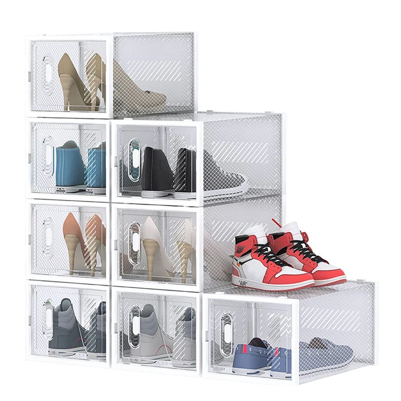 Clear Plastic Stackable Shoe Storage Box Large Top Sneaker Containers High Heels Organizer Rack for Closet Entryway Size 13
