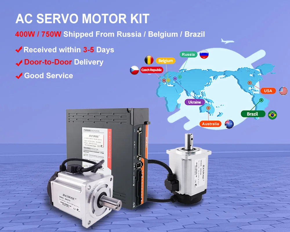 HanBuild  0.75KW 80SS75 2.39N.m 5.0A 3000-6000rpm for Cutting Machine 220V  ASD275 servo motor driver kit 80 ac servo motor 750w