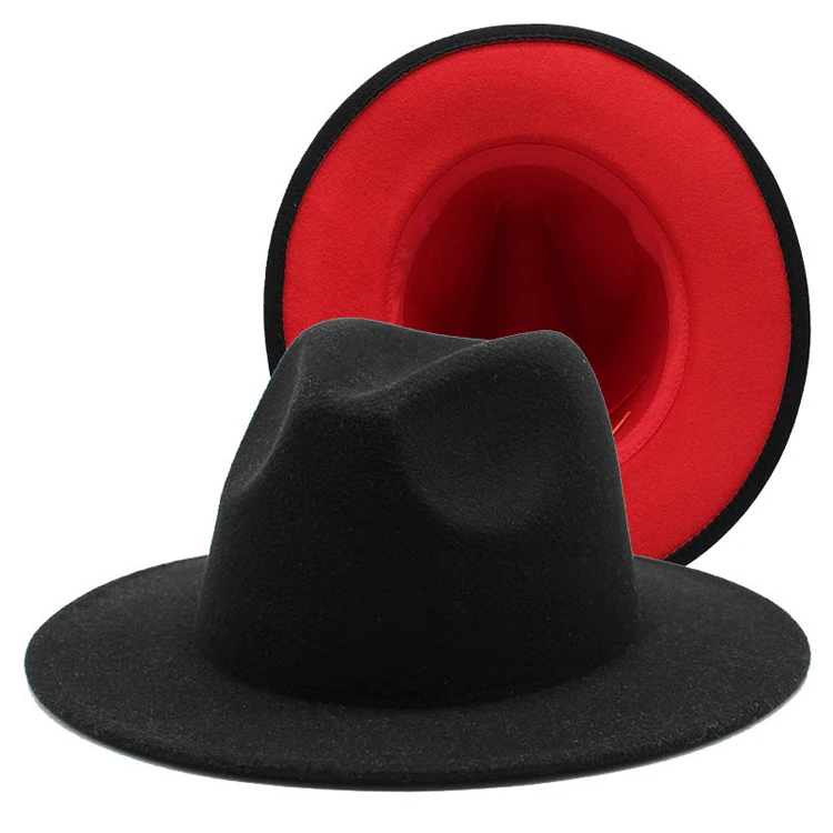 Unisex Flat Top Wide Brim Jazz Red Gothic Top Retro Wedding Teo tone Fedoras Hats