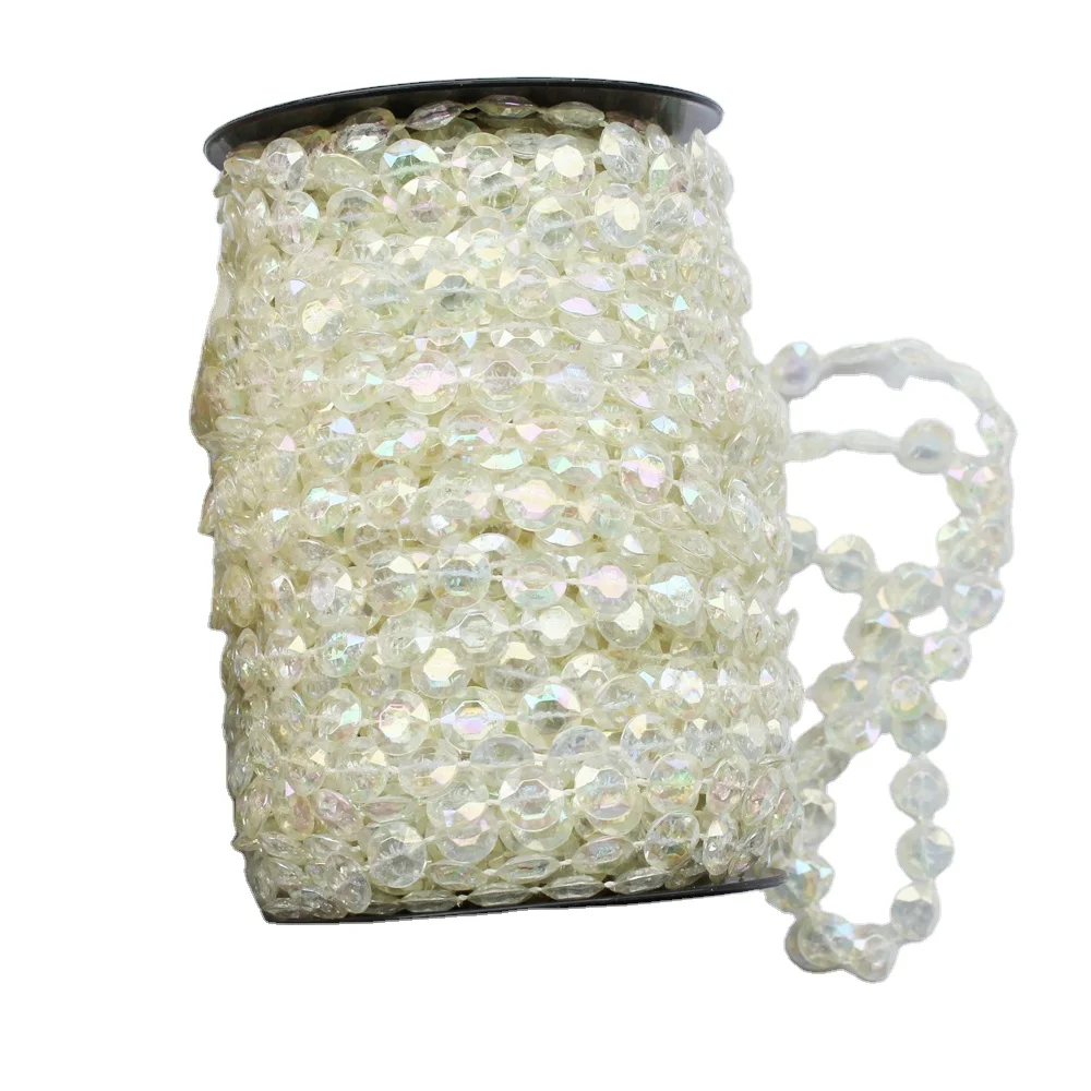 10MM iridescent plastic faceted beaded string garland colorfully plastic bead strand for wedding & event decoration