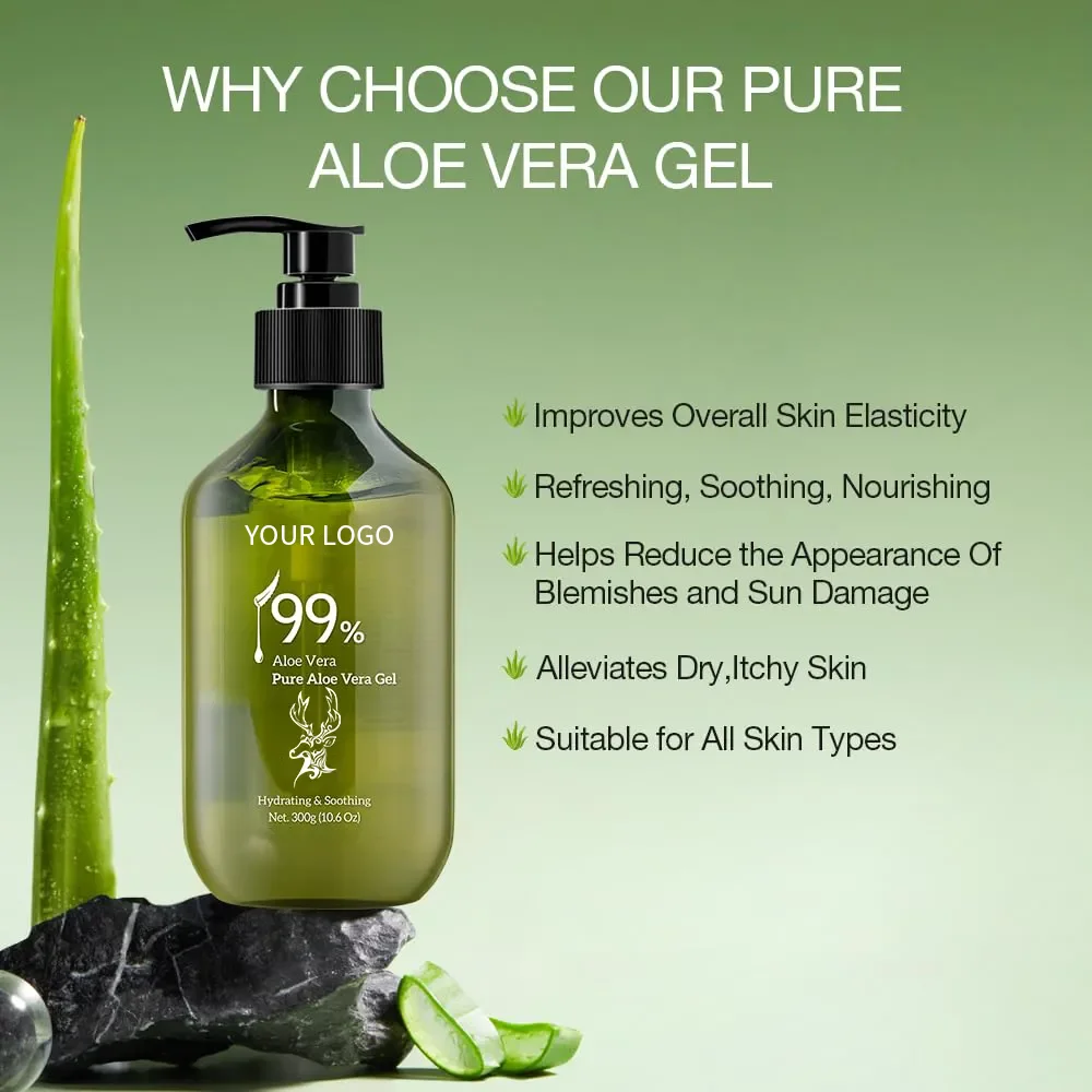 OEM 99% Organic Aloe Vera Gel Aloe Gel for Face and Body Sunburn Relief Natural Soothing Hydrating Aloe Vera for Scalp Hair