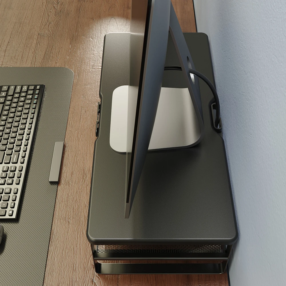 Wooden Portable Sturdy Desk wood Monitor Stand Double layer iron mesh Monitor Stand riser for office desktop use