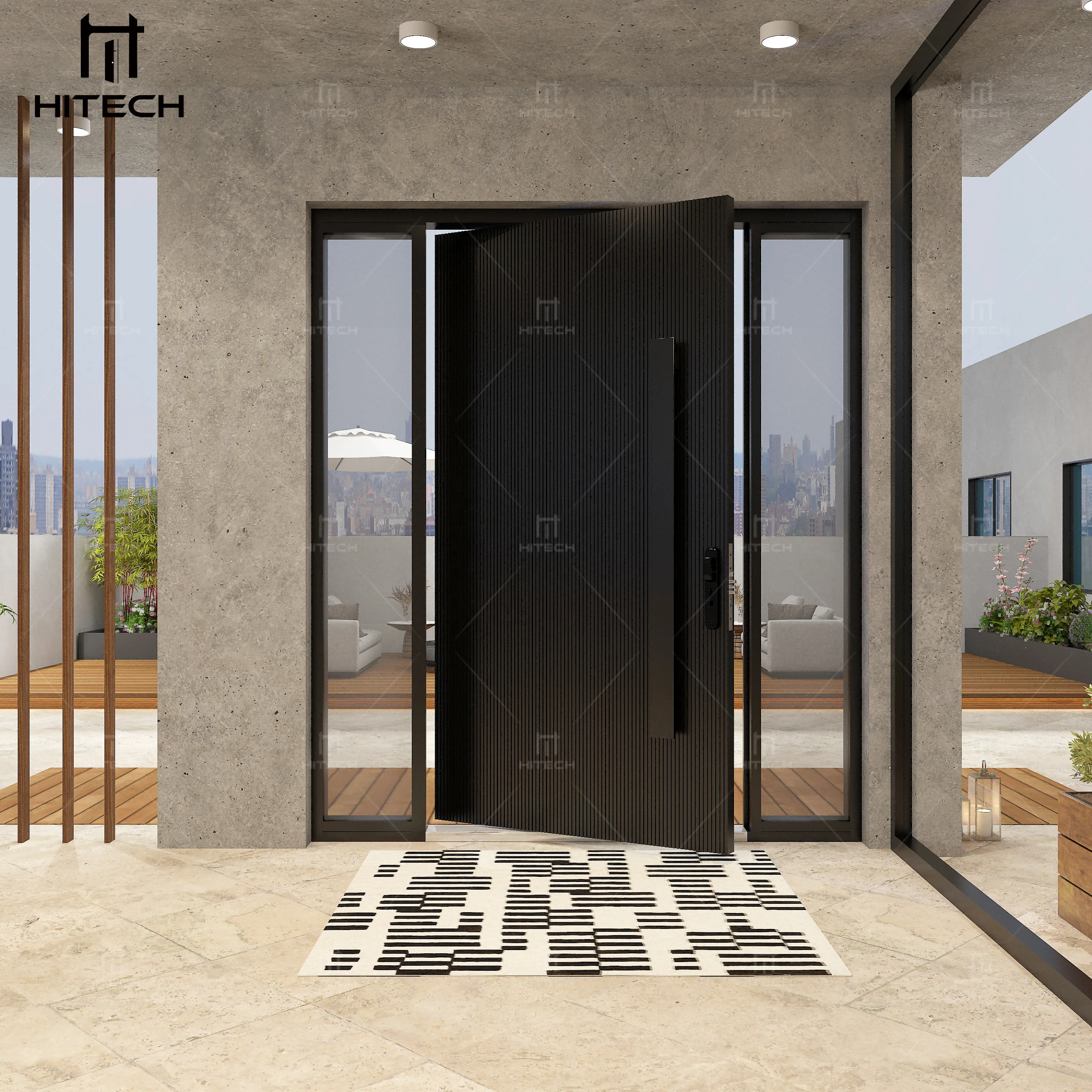 Hitech large aluminium pivot front door cast aluminum security front entry doors high quality exterior steel doors for houses