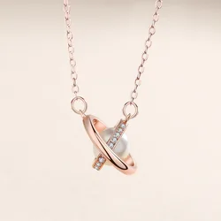 925 Sterling Silver Rotating Planet Zircon Necklace Shell Pearl Pendant Concentric Circle Clavicle Chain Necklace Jewelry