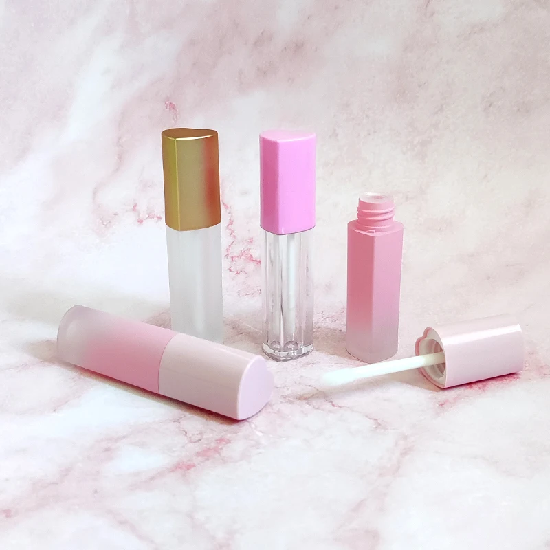 Instock New heart-shaped pink plastic transparent bottle rose gold custom lipgloss tubes containers ip gloss tubes