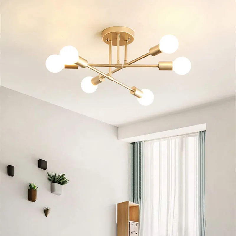 Modern Sputnik Chandelier, 6-Light Ceiling Light for Bedroom,Kitchen,Office (Gold)