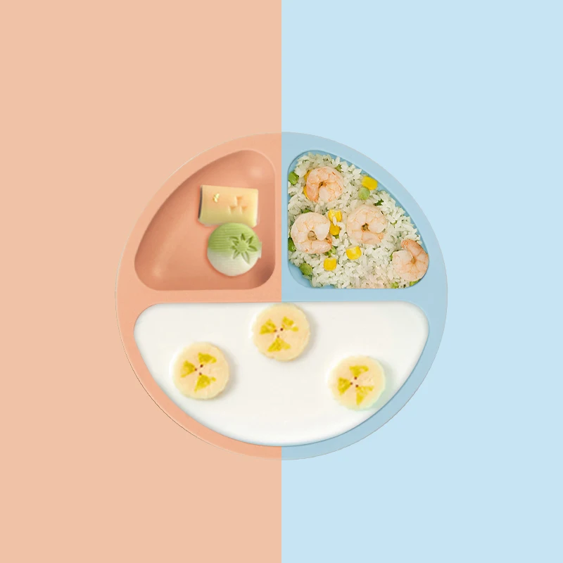 BPA Free Colorful Three Cells Silicon Baby Plates Tableware for Kids Feeding