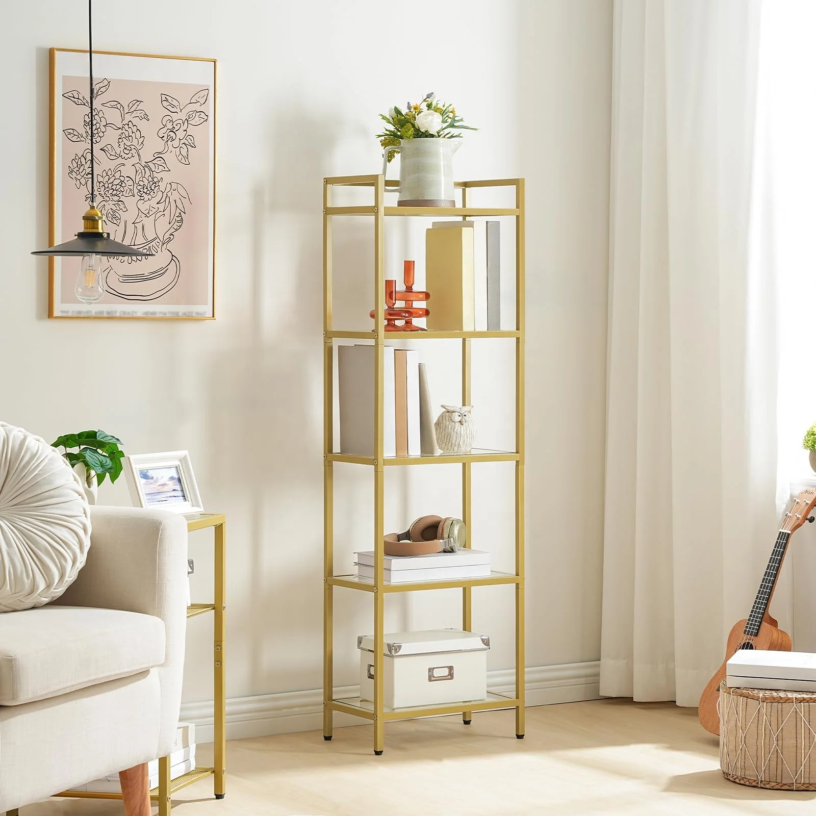 Modern Golden home nail beauty barber Tempered Glass display Bookcase rack shelf stand shelves for salon store shop