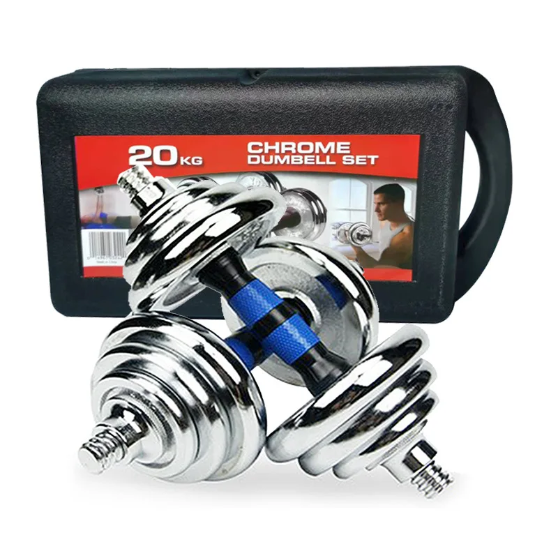 Factory cheap barbell electroplated chrome adjustable silver dumbbell barbell set combination plastic