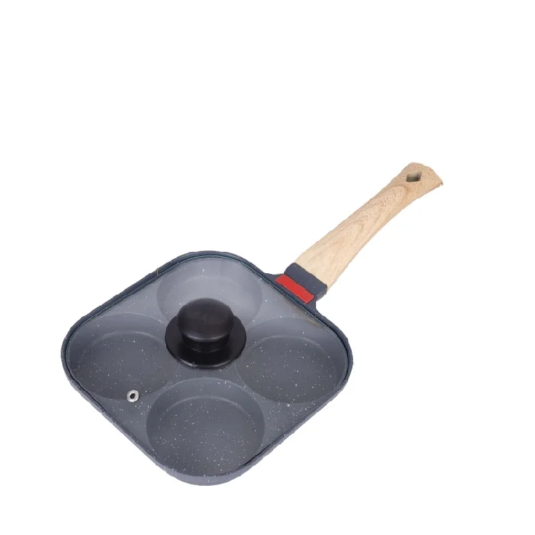 Egg Frying Pan 4 Hole Square With Lid Non-stick Aluminum Fry Pan Multiple Fry Pan