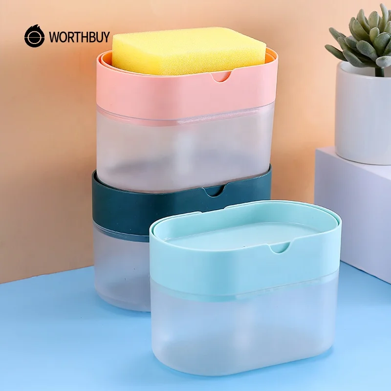 WORTHBUY 2 in 1 Kitchen Soap Pump Dispenser Caddy Dishwashing Soap Dispensers Sponge Holder Dish Soap Dispenser for Kitchen