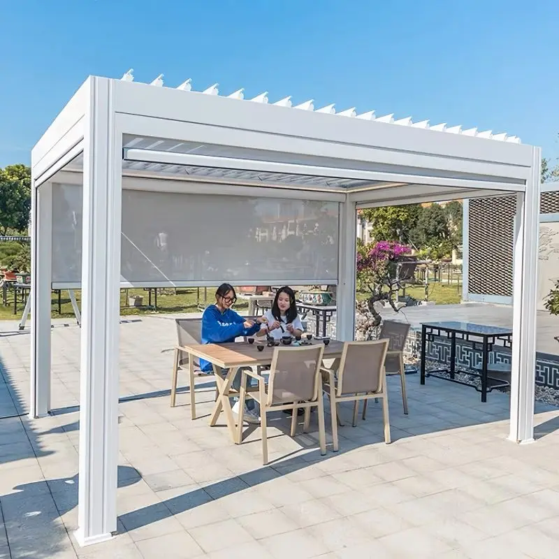 New Model Customized Factory Louver Pavilion Aluminum Pergola Garden Motorized Metal Gazebo