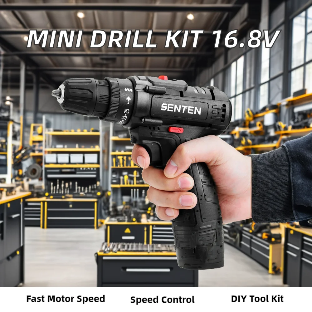 16.8V Cordless Impact Drill Kit Cheap Price mini screwdriver Hand Tools with Lithium Battery Variable Speed Max Drilling 30mm