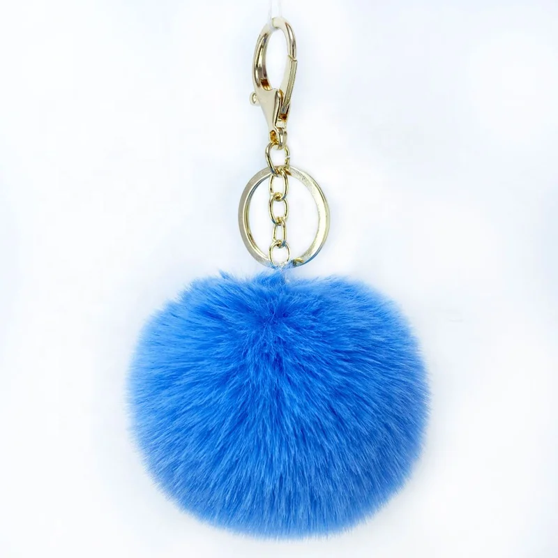 Wholesale 8cm Faux Rabbit Fur Pompom Keychain,Artificial Plush Ball Pendant,Colorful Ball Keychain