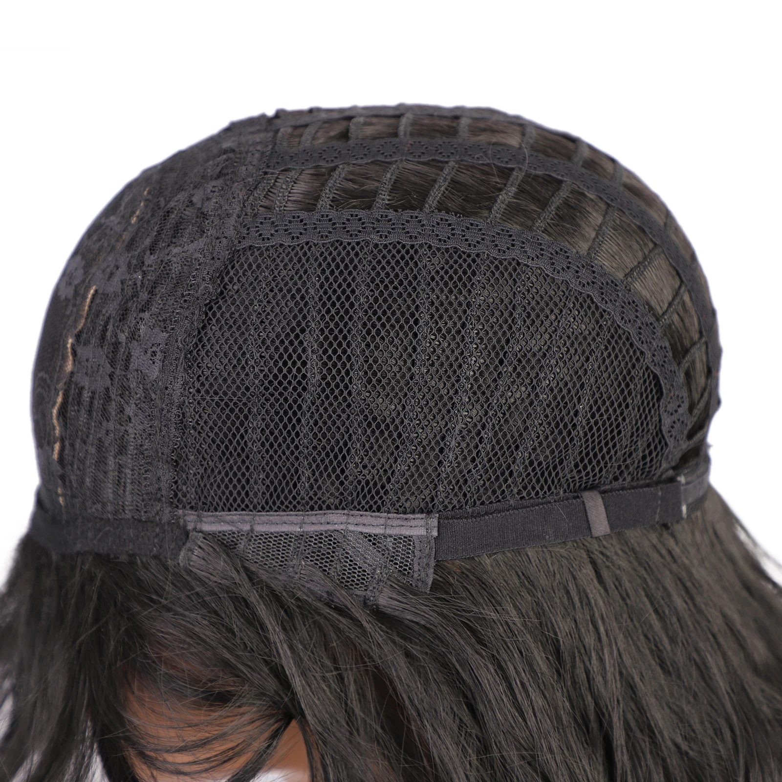 Vigorous Long Black Wig with Bangs for Women Synthetic Glueless Heat Resistant Wave Black Silky Black Hair Wig 26 inch