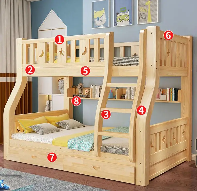 Bunk Bed, Twin Over Full Solid Wood Bunk Bed with Twin Size, Bunk Bed Frame with Guardrail and Ladder  for Kids Teens Bedroom