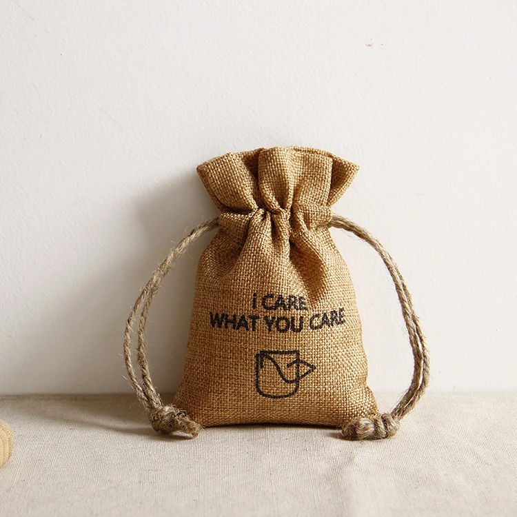 Custom Natural Burlap Hessian Gift Sack Bags Small Drawstring Hemp Sacks Jute Pouch
