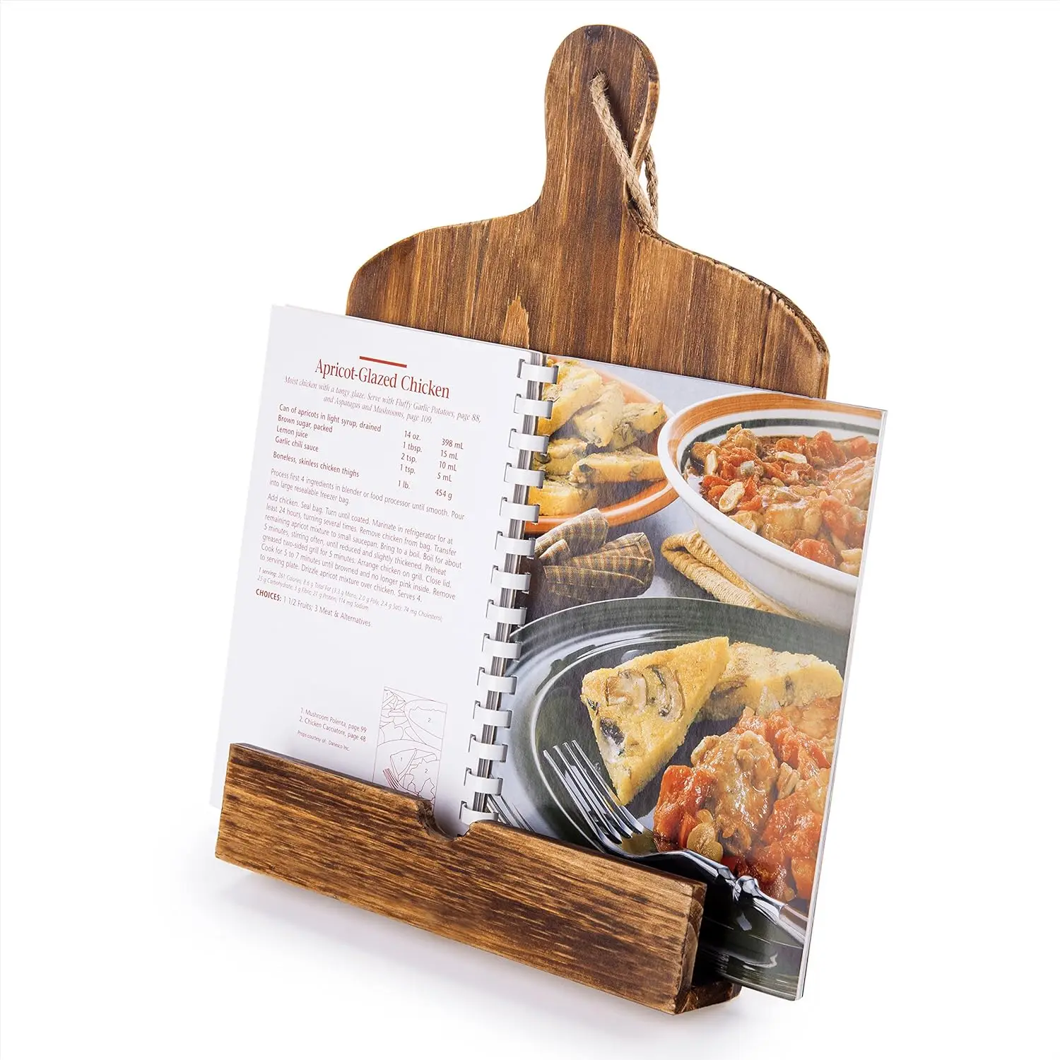 202405 Cookbook Stand Recipe Book Holder with Brown Wood Cutting Board Design Cookbook Holder for Countertop Display