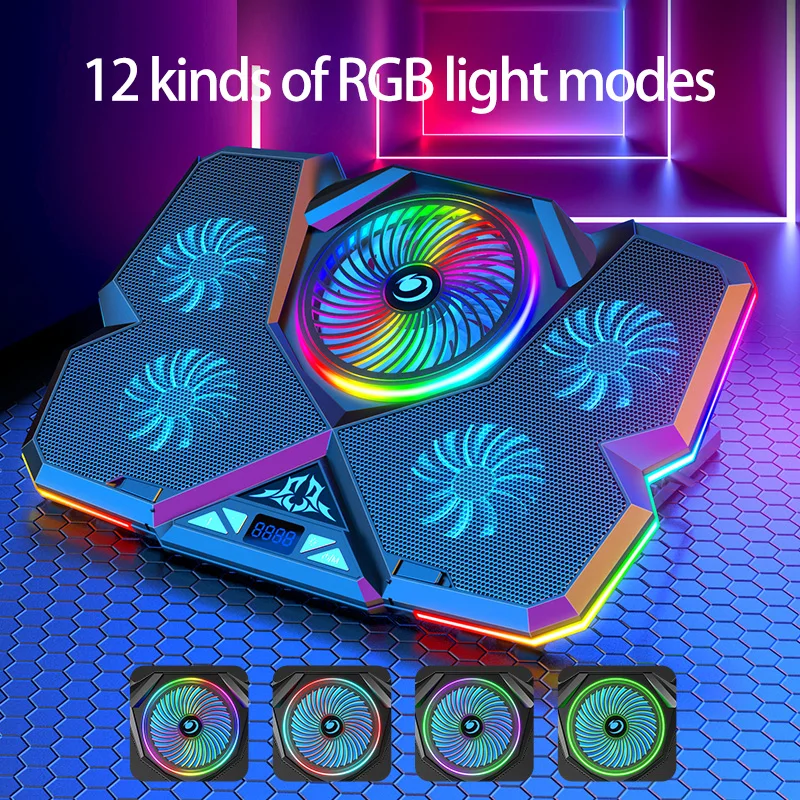 High-end RGB laptop cooling pad 17inch LED screen 7 angles dual usb gaming notebook cooler cooling pad stand