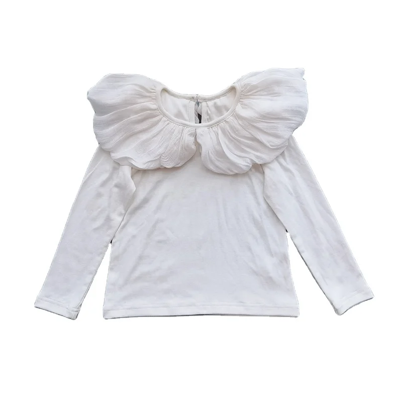 Autumn pure cotton long-sleeved flower bud collar doll collar casual clothes for toddler girl T-shirt
