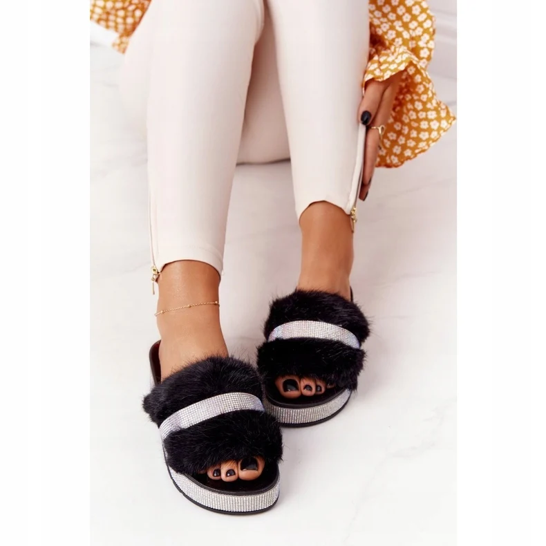 Лидер продаж от Shopify, стильные маленькие черные плюшевые сандалии на платформе по индивидуальному заказу, женские тапочки, обувь, сандалии OEM