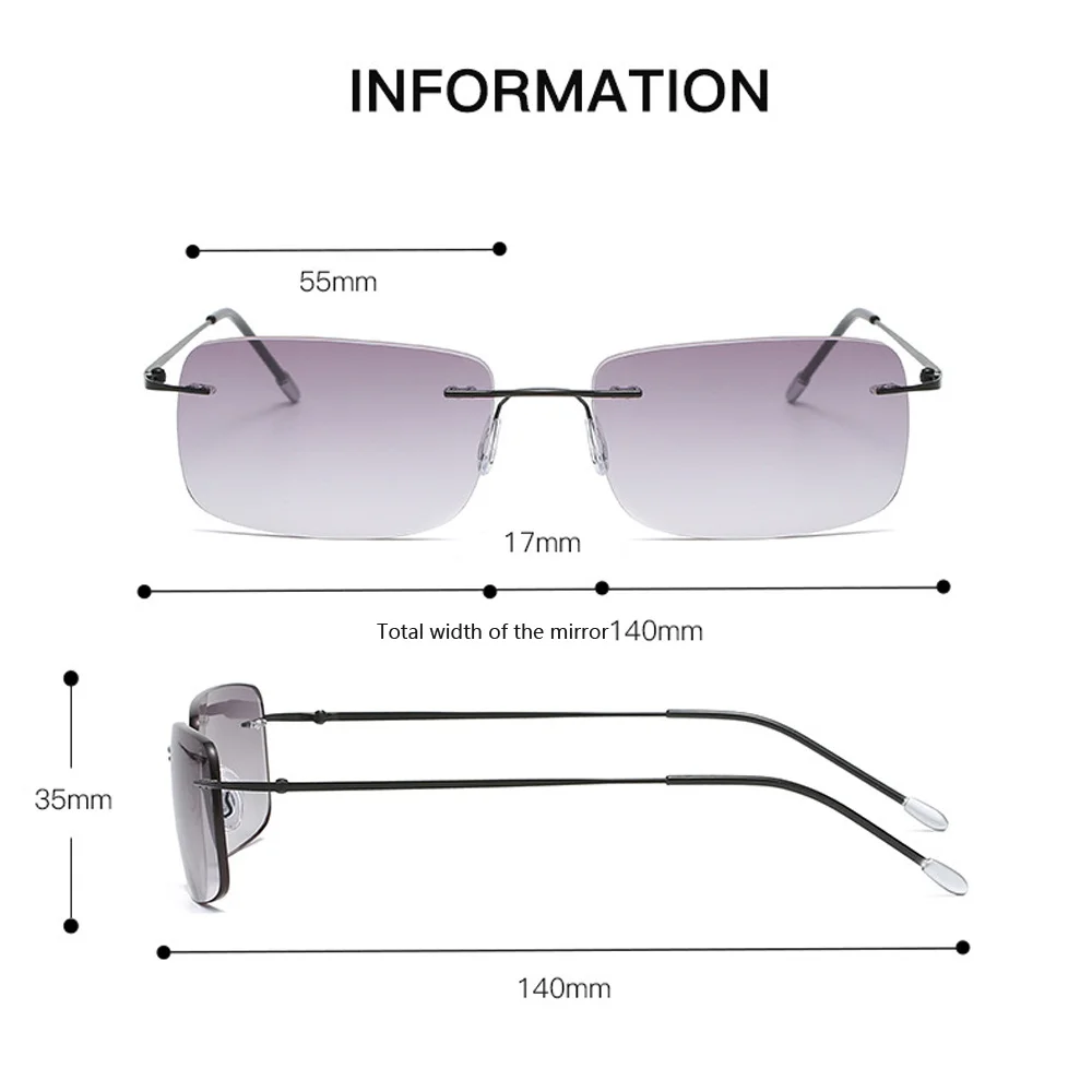 Custom Unisex Anti Blue Light Near And Far Multifocal Presbyopia Magnify Sunglasses Rimless Bifocal Reading Sun Glasses