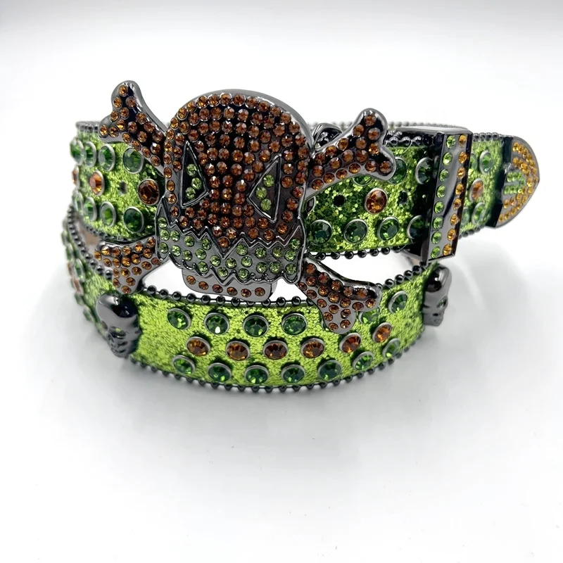 2023 new fashion bling skull buckle for cowboy belt  PU accessories western men and women diamond Rhinestone skull belt