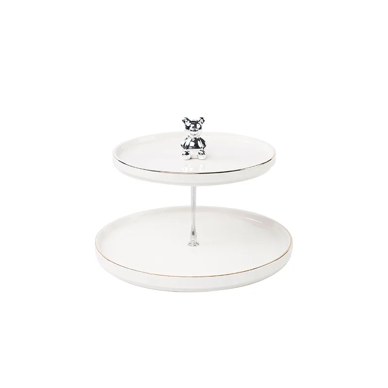 Wholesale Wedding Celebration Two Layers Porcelain Cake Dessert Plate With Cartoon Bear