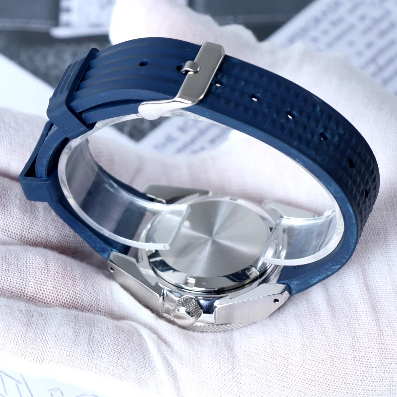 MINUTETIME Custom Logo NH35 Vintage Watch Mechanical Automatic Waterproof Watches MEN Samurai Blue Leaf Pattern Dial Wristwatch