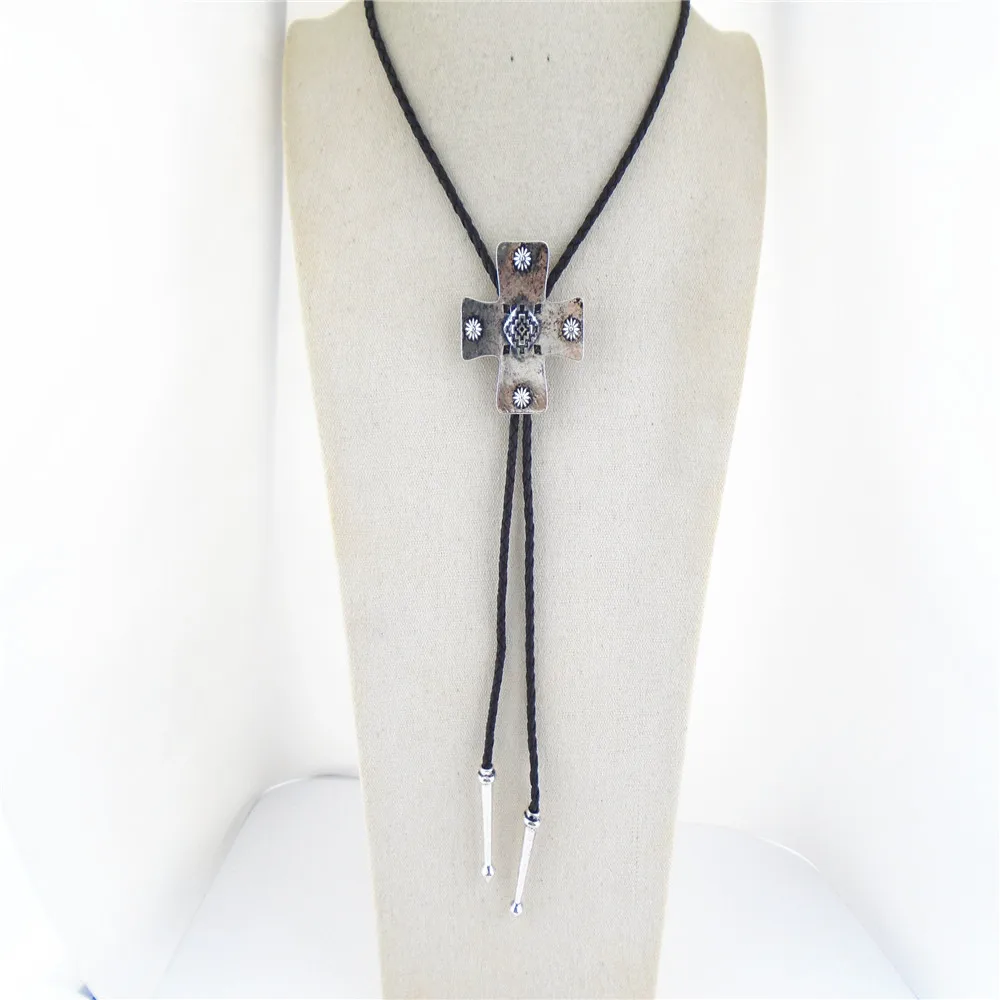 bolo tie leather PU with cross pendant necklace