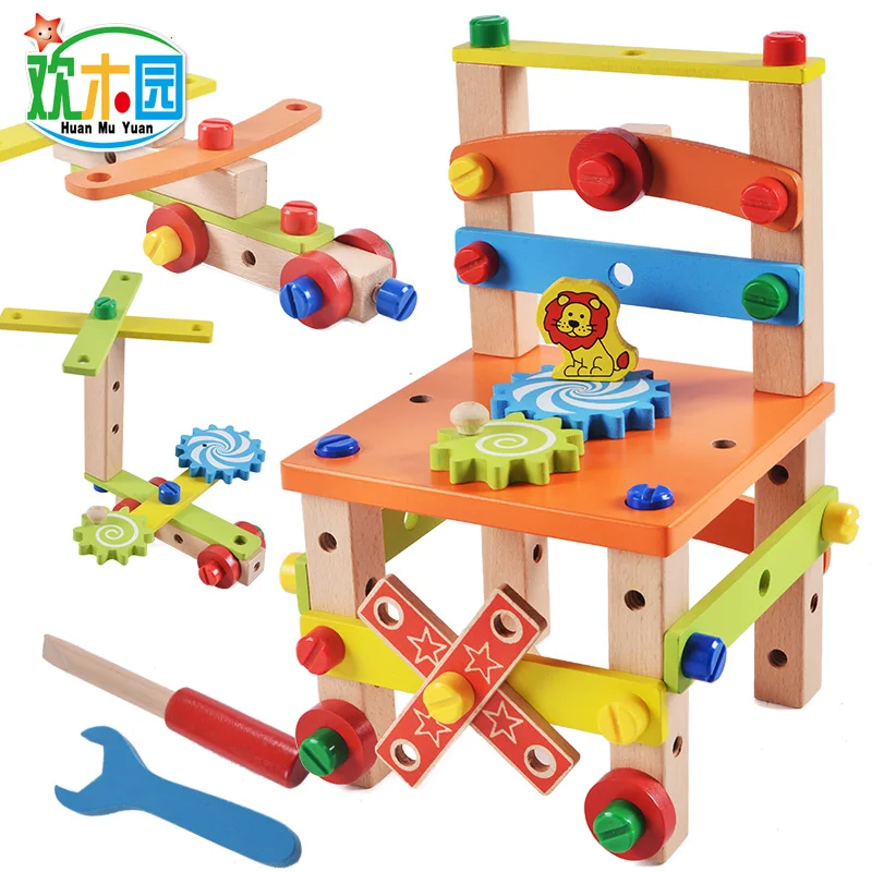 Workbench Chair Assemble Toys Wooden Nuts and Bolts Set DIY Combination Multifunction Puzzle Blocks Toy