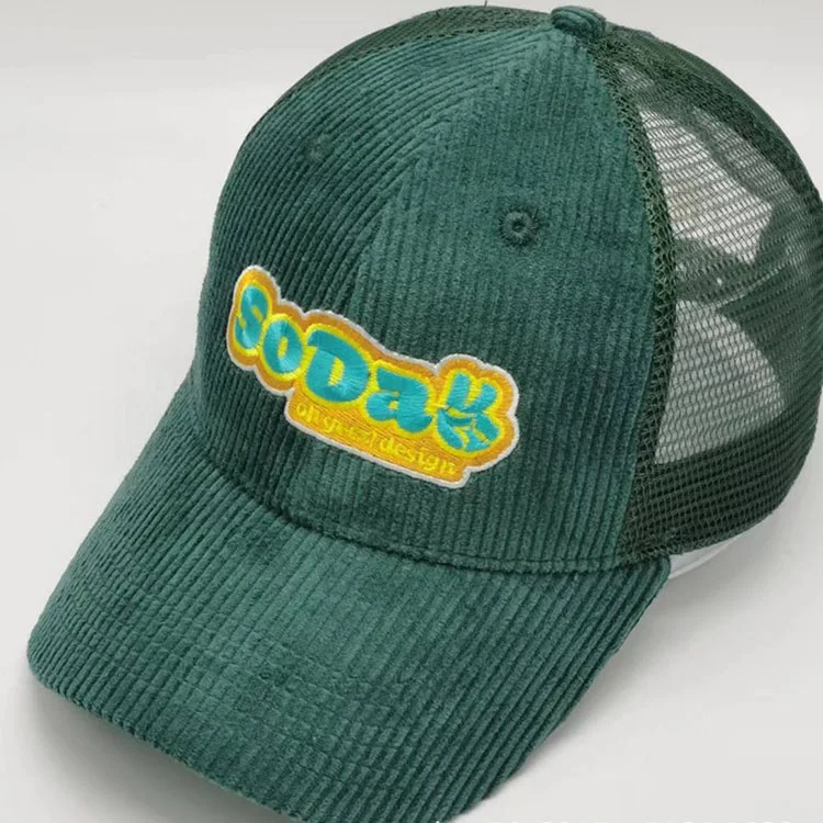 Custom Bulk 6 Panel Embroidery Men Sports Solid Color Baseball Mesh Cap Gorras Corduroy Trucker Hat