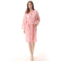 Spring Autumn Lovers Bathrobe Japanese Kimono Pure Cotton Thin Double Gauze Cotton Home Wear Bathrobe Pajamas
