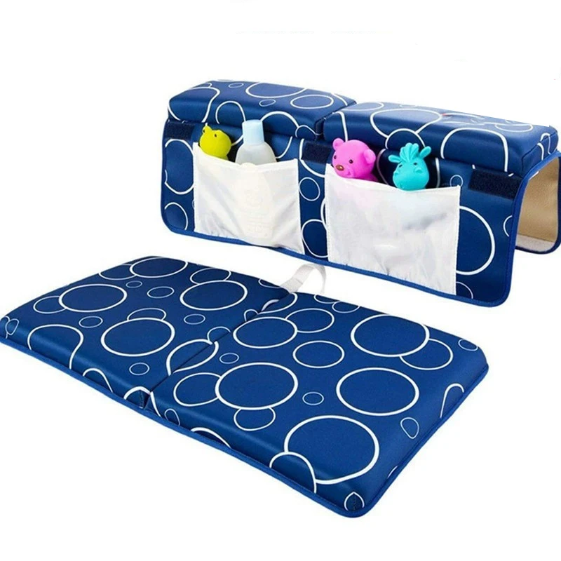 Custom Portable Baby Bath Kneeler and Elbow Rest Pad Set - Thickest Bathtub Kneeler Pad with Memory Foam and Bath Toys Organizer