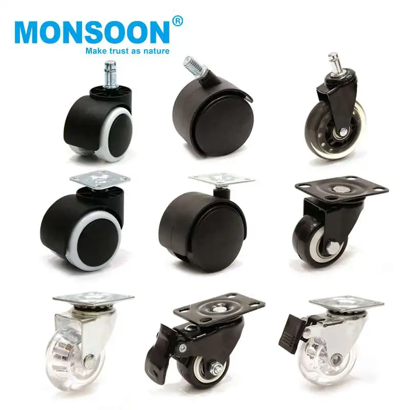 Pvc furniture chair nylon swivel 50mm pu caster wheels furniture plastic office chair caster caster wheel For School Trolley