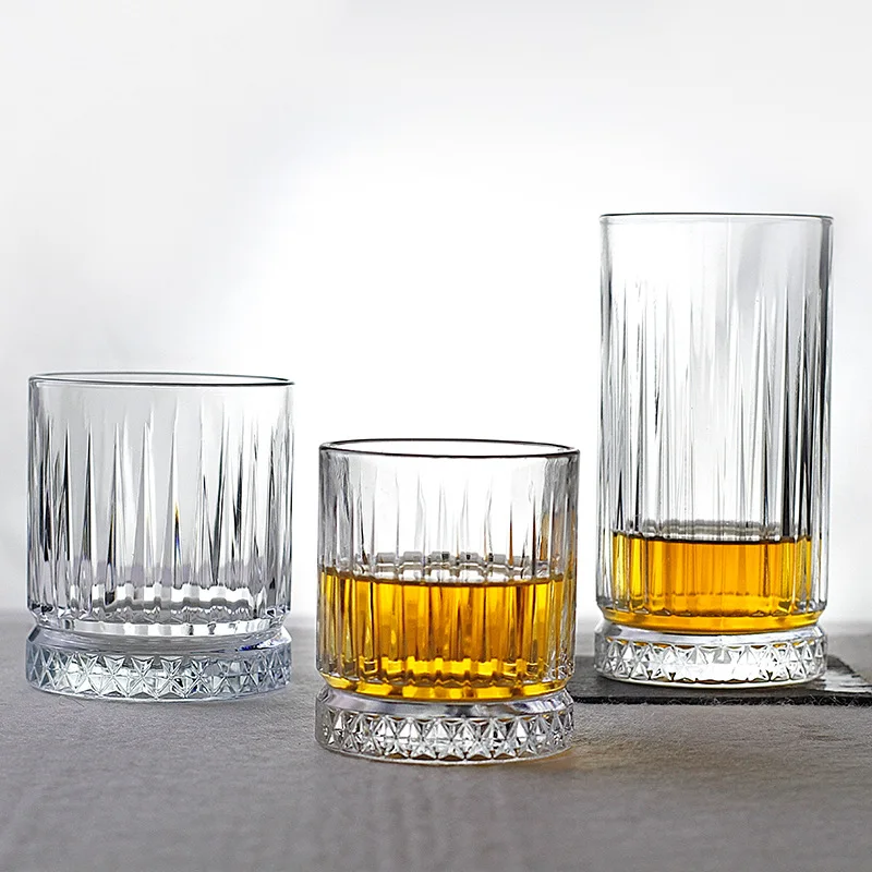 Classical Vertical Striped 7/12/15oz 210/360/450ml Clear Glass Whiskey Mug Brandy Cup For Bar Drinking Liquor Wine