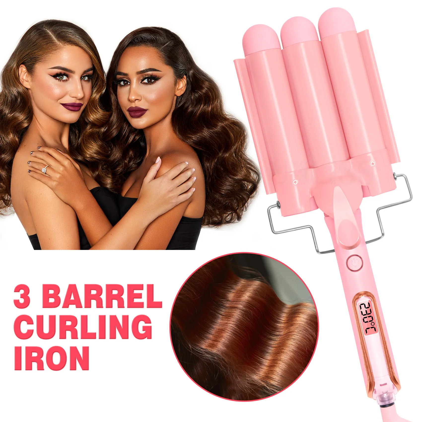 Home use new three barrel ceramic Ionic big wave curler automatic LCD curling iron with triple barrel hair waver hair curler