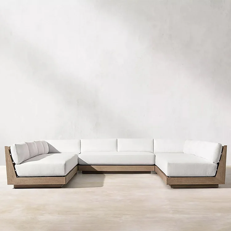 Modern Patio Set Garden Furniture High Quality Teak Wood Outdoor Sectional U Shaped Sofa Set