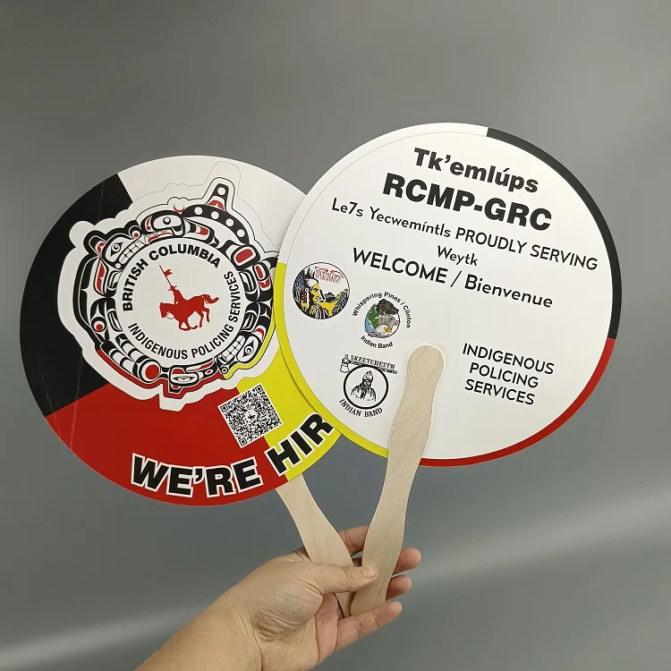 Custom Printing /size circle shape wooden hand paper fan advertising fan
