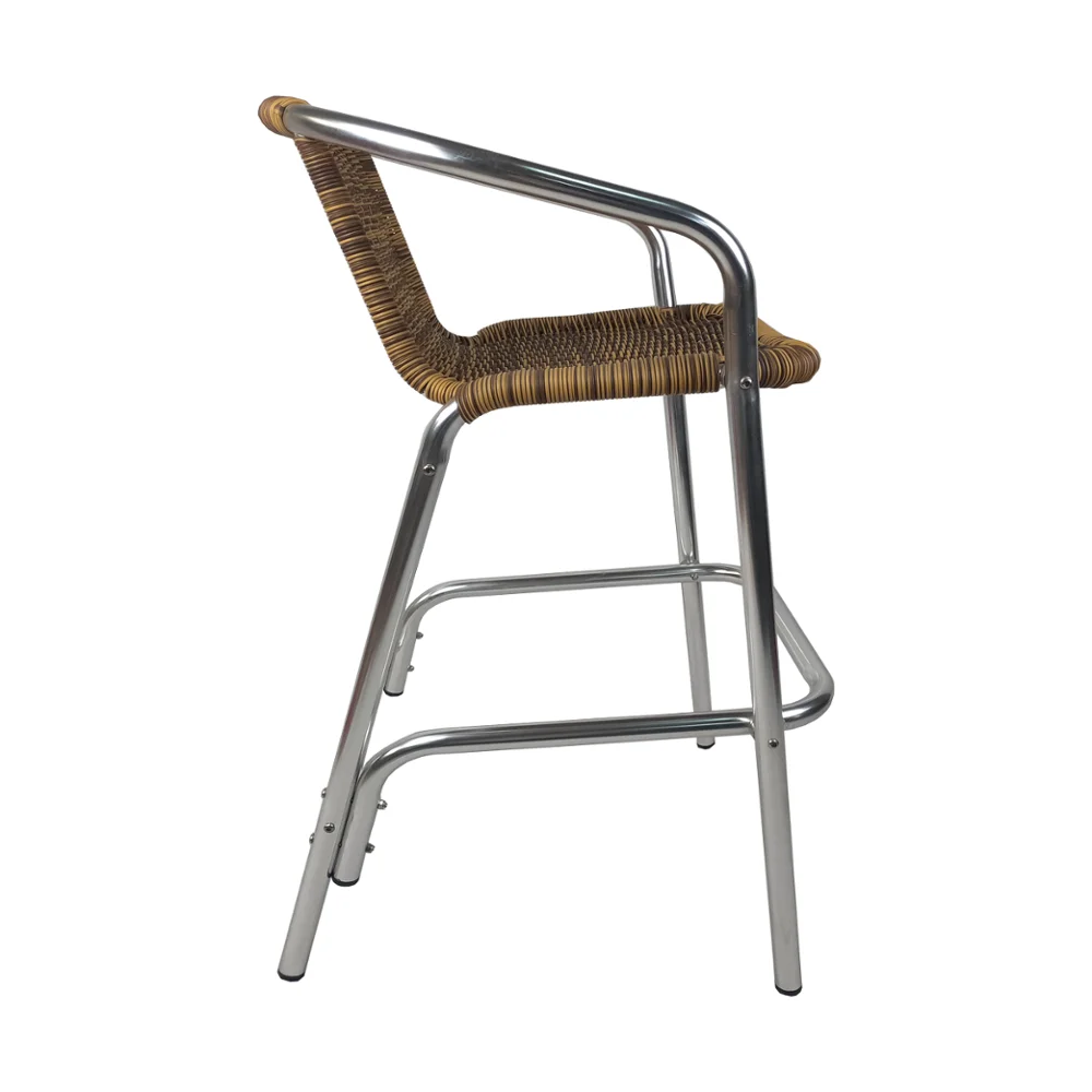 Modern Stainless Steel Stackable Metal High Stool Outdoor Rattan Bar Chair