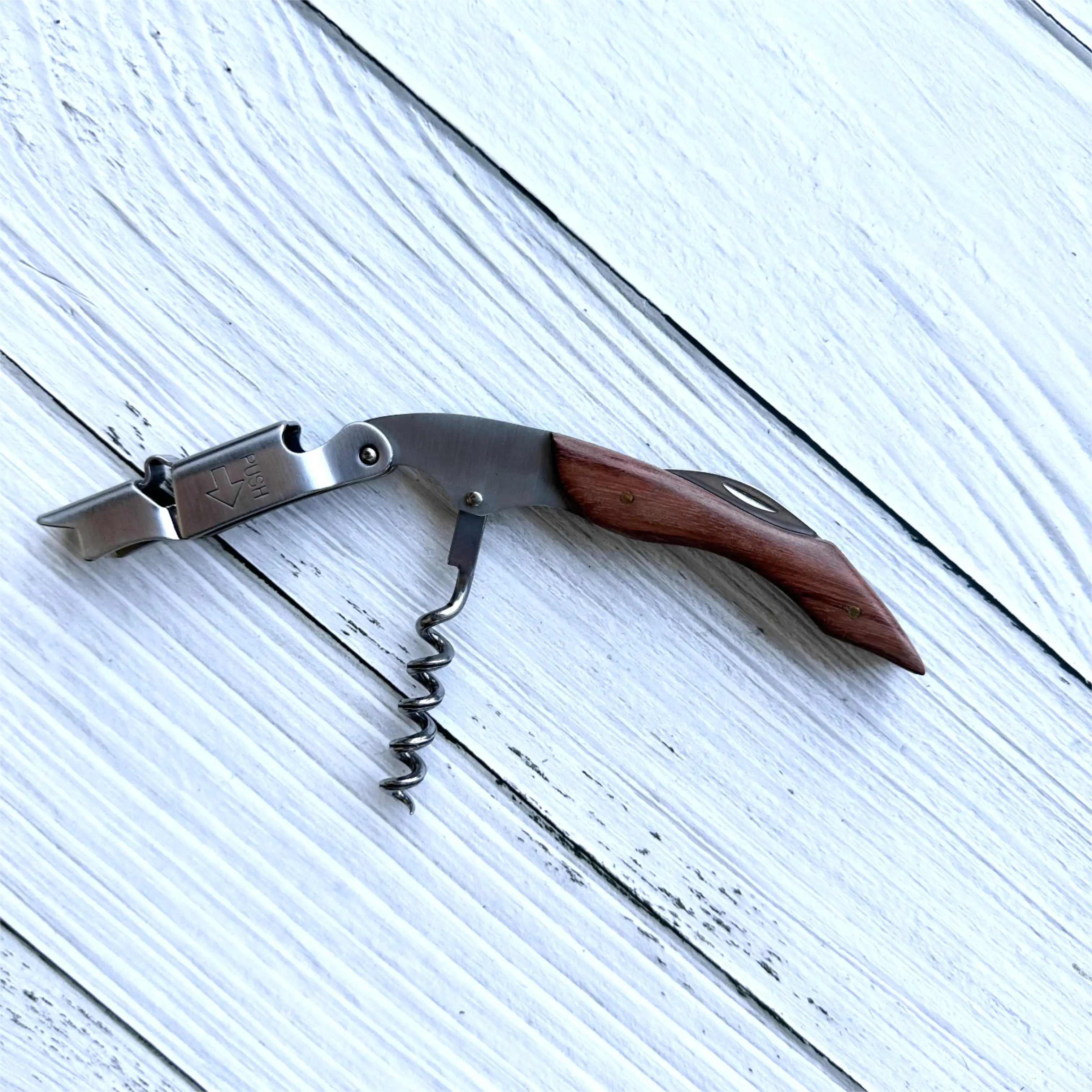 Wholesale promotional wood handle wine opener corkscrew kitchen mini metal custom bottle opener