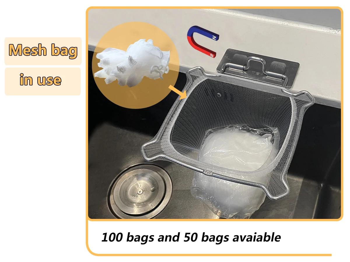 Stainless Steel Kitchen Mesh Bag Stand Sink Filter Drain Rack Sink Strainer Sink Corner Mesh Strainer Kitchen Waste Rack